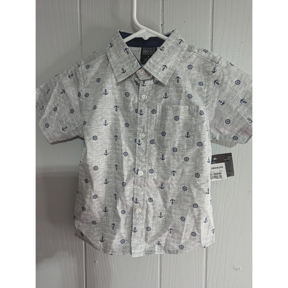 Quad Seven boys 4 cotton short sleeve button front shirt top Anchor Nautical NWT